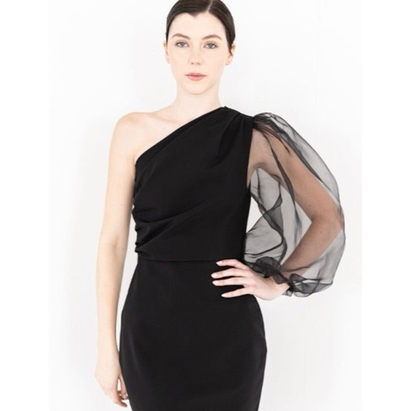 BRITTANY FUSON WREN DRESS BLACK one shoulder puff sleeve dress - Picture 2 of 12